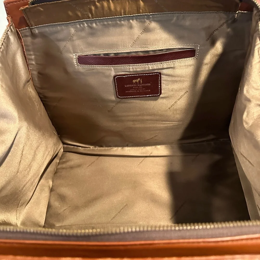 Lorenzo Martinez Brown Leather Handbag with Red Accents